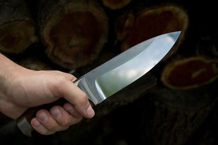 knife with logs.daylightの写真素材