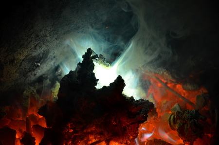 A bright flame with a blue tinge from the burning of magnesium.の写真素材