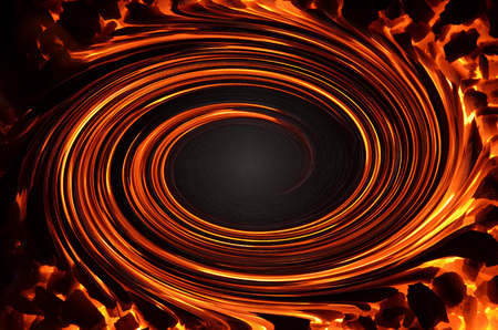 An abstract drawing consisting of swirling spirals of the color of fire.の写真素材