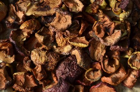 Dried chopped apples and pears for stewed fruit.の写真素材