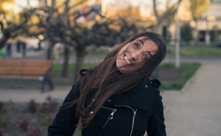 emotions of beautiful young girl in the cityの写真素材