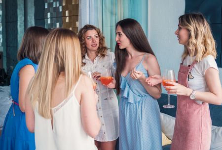 Beautiful Women Friends Having Fun At Bachelorette Partyの写真素材