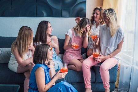 Beautiful Women Friends Having Fun At Bachelorette Partyの写真素材
