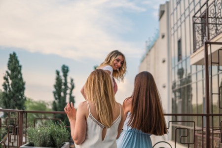 Beautiful Women Friends Having Fun At Bachelorette Partyの写真素材