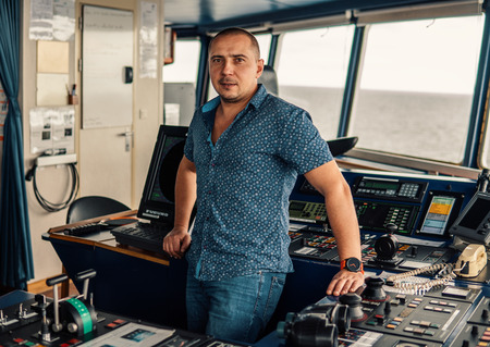 Marine navigational officer or chief mate on navigation watchの写真素材