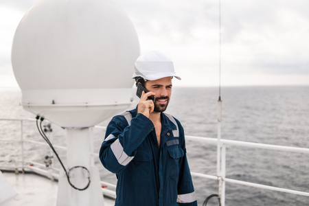 Marine Deck Officer or Chief mate on deck of vessel or shipの写真素材