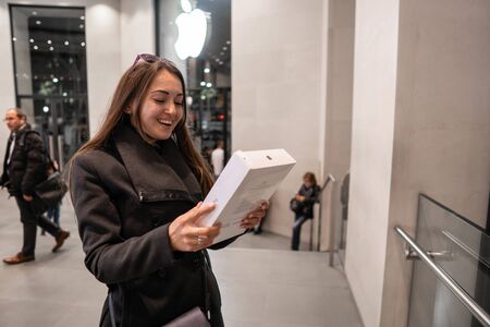 Barcelona, Spain - November 07, 2018: Woman holding a new iPad Pro