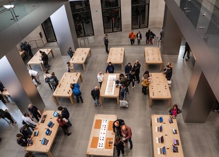 Barcelona, Spain - November 07, 2018: People inside Apple store in Barcelona