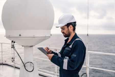 Service technician or serviceman near VSAT terminalの写真素材