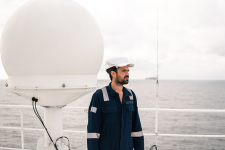 Service technician or serviceman near VSAT terminalの写真素材