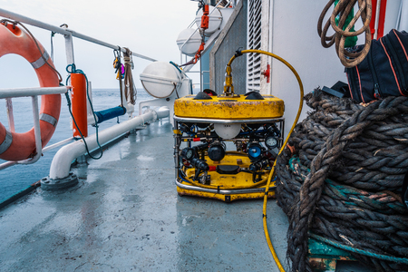 Remote operated vehicle mini ROV on deck of offshore vesselの写真素材