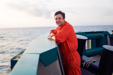 Deck Officer on deck of offshore vessel or shipの写真素材