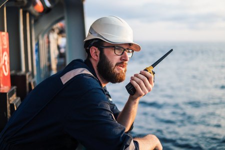 Deck Officer on deck of offshore vessel or shipの写真素材