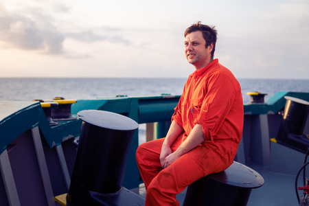 Deck Officer on deck of offshore vessel or shipの写真素材