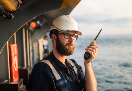 Deck Officer on deck of offshore vessel or shipの写真素材
