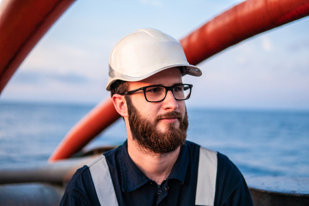 Deck Officer on deck of offshore vessel or shipの写真素材