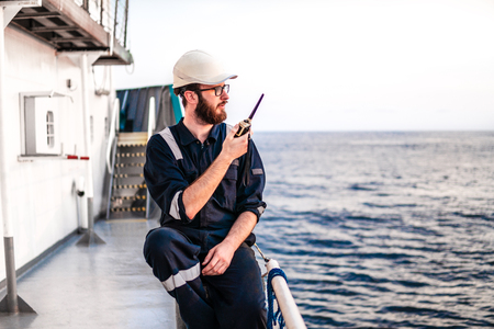 Deck Officer on deck of offshore vessel or shipの写真素材