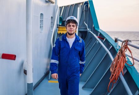 Marine Deck Officer or Chief mate on deck of offshore vesselの写真素材