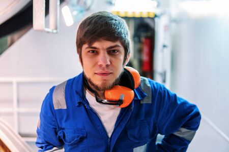 Marine engineer works on the ship. Seamens workの写真素材