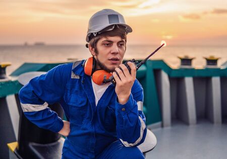 Marine Deck Officer or Chief mate on deck of offshore vesselの写真素材