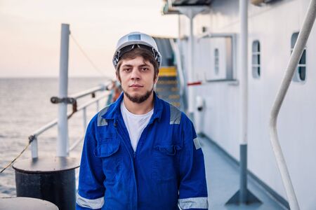 Marine Deck Officer or Chief mate on deck of offshore vesselの写真素材