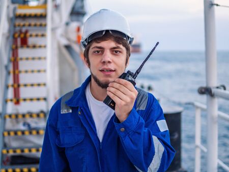 Marine Deck Officer or Chief mate on deck of offshore vesselの写真素材