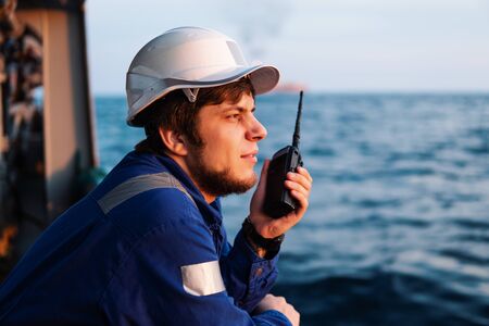 Marine Deck Officer or Chief mate on deck of offshore vesselの写真素材