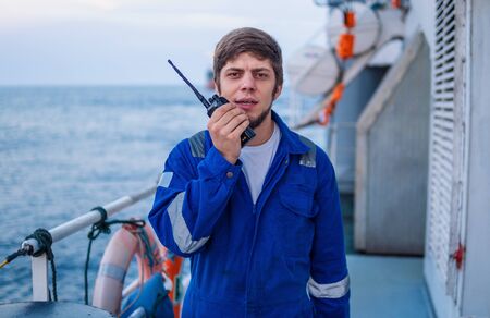 Marine Deck Officer or Chief mate on deck of offshore vesselの写真素材