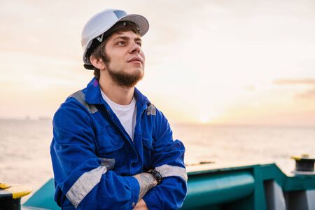 Marine Deck Officer or Chief mate on deck of offshore vesselの写真素材