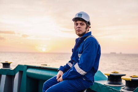 Marine Deck Officer or Chief mate on deck of offshore vesselの写真素材