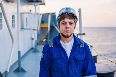 Marine Deck Officer or Chief mate on deck of offshore vesselの写真素材