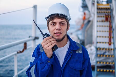 Marine Deck Officer or Chief mate on deck of offshore vesselの写真素材