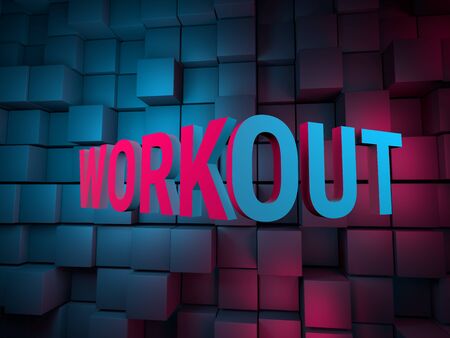 3d rendered illustration, Workout concept with neon light and cubesの写真素材