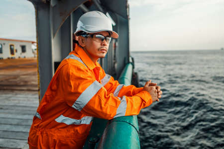 Filipino deck Officer on deck of vessel or ship