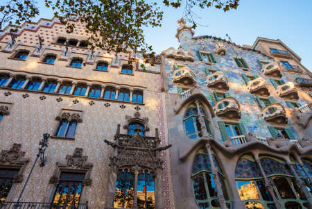 Different ornamental buildings on streetの写真素材