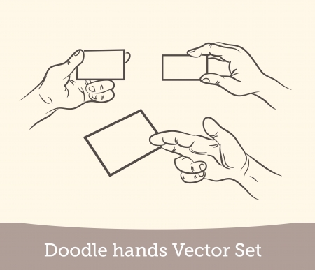 doodle hand holding a business card setのイラスト素材