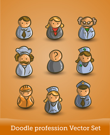 doodle profession set isolated on orange background.のイラスト素材