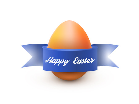 Easter egg with blue ribbon, isolated on white. Poster or brochure template. Vector illustrationのイラスト素材