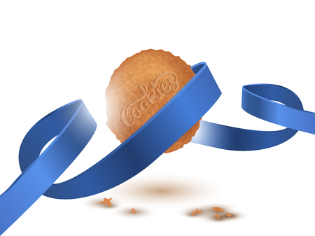 Cookie and Cookies Lettering with blue ribbon, isolated on white. Vector illustrationのイラスト素材