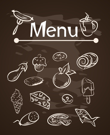 vector food menu elements on chalk board setのイラスト素材