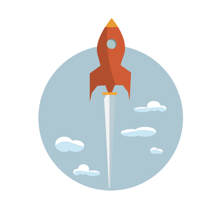 Start up new business project with rocket and clouds image, vector eps10 illustrationのイラスト素材