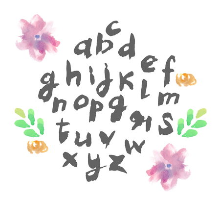 Hand drawn alphabet written with brush pen. Letters are decorated . Vector EPS10のイラスト素材
