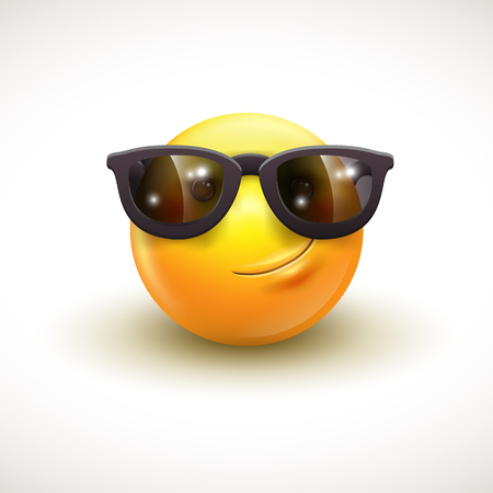 Cute smiling emoticon wearing black sunglasses, emoji, smiley - vector illustrationのイラスト素材