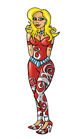 Vintage garage retro poster. blonde woman in an apron. vector illustrationのイラスト素材