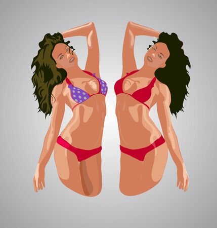 beautiful girls in bikini isolated on white background. Vectorのイラスト素材