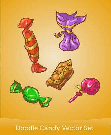 doodle candy set isolated on orange background. Vectorのイラスト素材