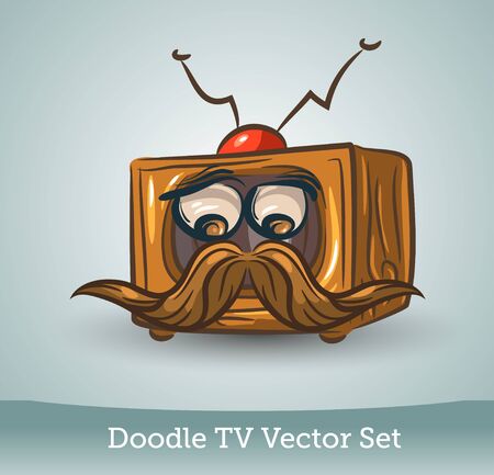 Doodle TV set, funny mustache isolated on white background. Vectorのイラスト素材