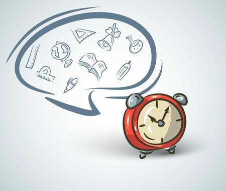 Doodle clock and school set isolated on white background. Vectorのイラスト素材