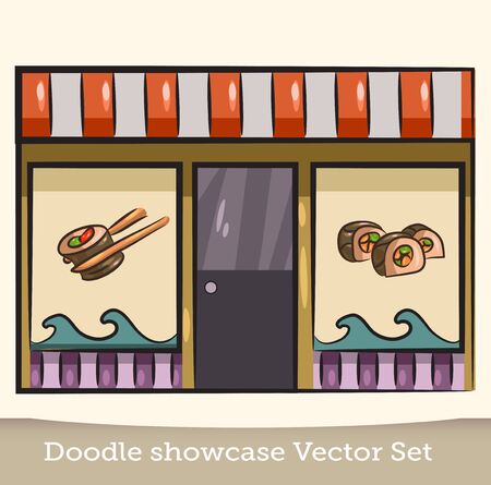 Doodle showcase sushi restaurant vector setのイラスト素材