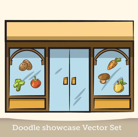 Doodle showcase food store vector setのイラスト素材